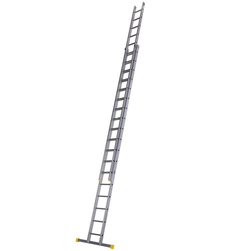 The 577 Series 2.45m triple section extension ladder is constructed using high grade aluminium and extends to 5.81m. Box section stiles provide added rigidity and sturdiness to ensure maximum performance on the job site. Features include unique wrap-around top clips with smooth-glide runners to reduce wear and tear, slip-resistant square shaped rungs, and a wide stabiliser for added safety during use. Approved to the latest EN131 standard. For Professional Use.