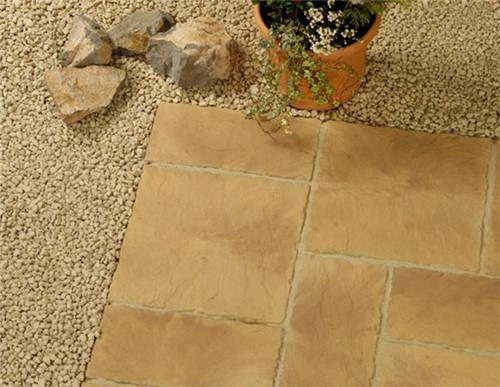 600x600mm Mellow Stone is a multi-tone stone colour which has been achieved using a combination of buff and brown. It is ideally suited to creating the traditional Cotswold stone look.