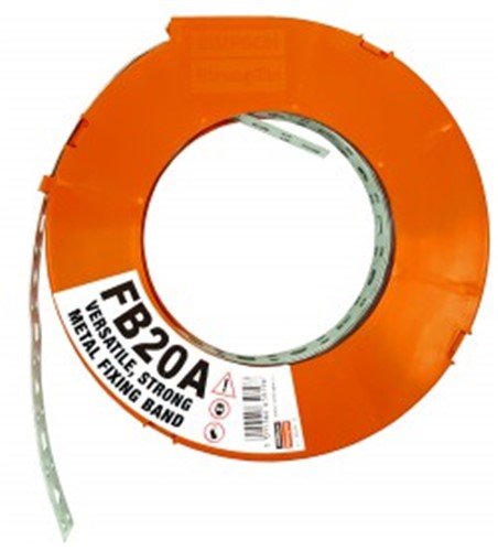 Fixing band is for all general light strapping needs. Perfect for DIY, industrial and agricultural applications. Comes in convenient 10 metre rolls.
FB20A, which comes supplied in a rugged plastic dispenser, making it much easier to transport and work with.