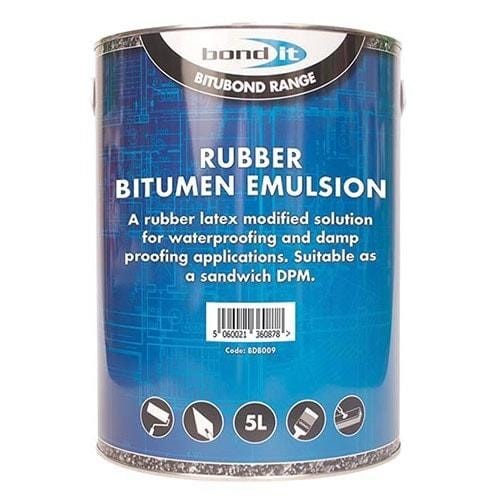 A solvent-free, rubberised bitumen emulsion which dries to a tough, black coating providing a highly effective cold-applied, damp-proof membrane in sandwich constructions.

It can also be used as a waterproof for floors, walls and other above ground structures and acts as a curing membrane when applied to green concrete.

It is equally effective as an adhesive for wood blocks, wood mosaic panels, insulation boards, expanded polystyrene and cork panels, or as a plaster bonding agent on difficult surfaces.

It can also be applied to damp surfaces. Resistant to extreme heat and cold and has a low odour.