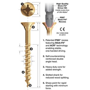 The Ulti-mate screws come yellow plated and are our most popular wood screw with a high performance ideal for tradesmen and DIY&#39;ers alike. In every box you received a high quality stick-fit driver bit and can be used to fix all types of timber and sheet material products.