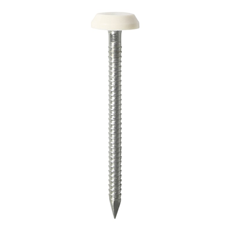 Impact and UV resistant A4 Stainless Steel polymer headed nails. Used for fixing soffits, fascias, roofline trims and where other aesthetic fixings are required.