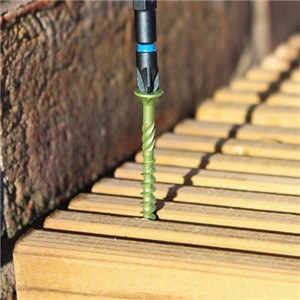 An economic but highly effective softwood decking screw. Plated to withstand up to 500 hours in a salt spray cabinet and designed to give a rapid installation and a secure fixing.

• Ribs under head for improved countersinking
• Helix shank for removing debris and to improve clamping
• 25&#176; sharp point and single lead for a fast start and improved thread acceptance