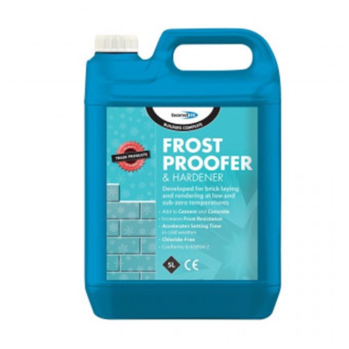A premium quality additive that increases frost resistance and accelerates the setting time of cements by improving the rate of hydration. Specially developed for brick laying and rendering subjected to low and sub-zero temperatures. Added to the mix, this product will improve workability and increase strength gain and resistance to water penetration. It allows up to a 15% reduction of gauging water, and can also reduce curing times and shrinkage. Will not degrade steelwork or wall tiles as chloride free formulation.

CE Approved: Conforms to EN934-2 (2009).