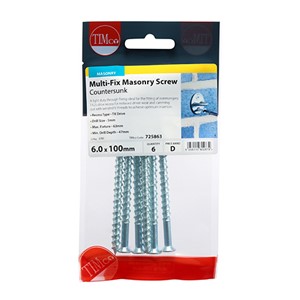 A rapid and effective light duty fixing ideal for attaching ironmongery to concrete, stone and brick without the need for nylon plugs. Countersunk head for a flush finish.