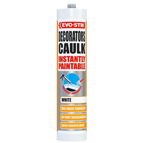 Evo-Stik Instantly Paintable Decorators Caulk. 

High quality and designed for professional ease, the Evo-Stik Instantly Paintable Decorators Caulk is all you need.

White colouring.