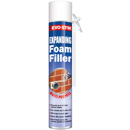 EVO-STIK Expanding Foam Filler is an expanding polyurethane filler ideal for sealing, filling, bonding and insulating joints and gaps between separation walls, ceilings and floors, as well as window and door frames.

The polyurethane foam can fill awkward voids and large, irregular gaps. It can also be cut, sanded, plastered and painted when cured.

Suitable materials: Most building materials, apart from polythene, polypropylene, polystyrene and similar sensitive surfaces.