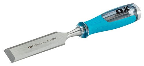 The OX Pro Wood Chisel 32mm is made from hardened and tempered high grade steel for durability with a soft grip, non-slip handle so you have full control of the chisel at all times. The chisel is precision balanced with a strike cap on the handle end and the chisel size is etched into the blade.