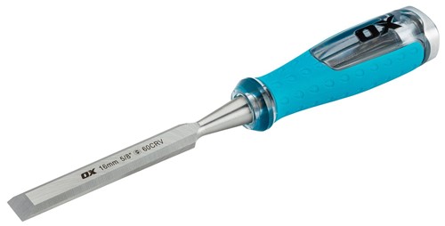 The OX Pro Wood Chisel 16mm is made from hardened and tempered high grade steel for durability with a soft grip, non-slip handle so you have full control of the chisel at all times. The chisel is precision balanced with a strike cap on the handle end and the chisel size is etched into the blade.