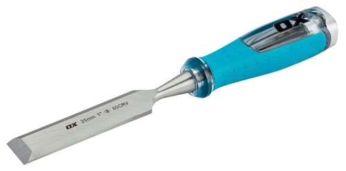 The OX Pro Wood Chisel 25mm is made from hardened and tempered high grade steel for durability with a soft grip, non-slip handle so you have full control of the chisel at all times. The chisel is precision balanced with a strike cap on the handle end and the chisel size is etched into the blade.