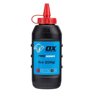 The Ox pro chalk refill in red colour comes in an easy pour , refillable bottle. The powder formulation has good adhesion and high visibility and is ideal for both exterior and interior use. For use with chalk lines.
