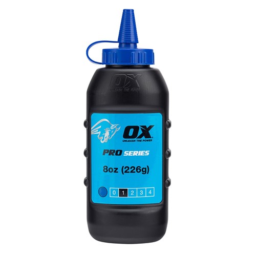 The Ox pro chalk refill in blue colour comes in an easy pour , refillable bottle. The powder formulation has good adhesion and high visibility and is ideal for both exterior and interior use. For use with chalk lines.