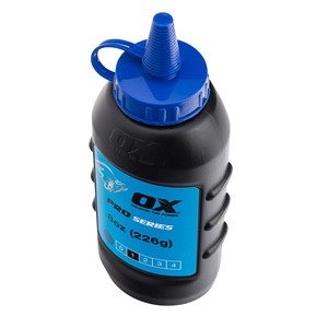 The Ox pro chalk refill in blue colour comes in an easy pour , refillable bottle. The powder formulation has good adhesion and high visibility and is ideal for both exterior and interior use. For use with chalk lines.