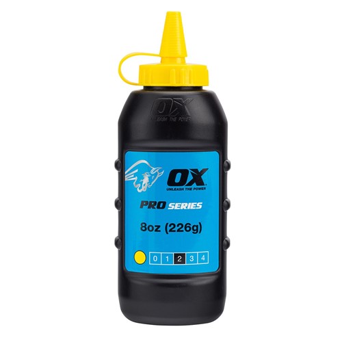 The Ox pro chalk refill in yellow colour comes in an easy pour , refillable bottle. The powder formulation has good adhesion and high visibility and is ideal for both exterior and interior use. For use with chalk lines.