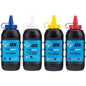The Ox pro chalk refill in yellow colour comes in an easy pour , refillable bottle. The powder formulation has good adhesion and high visibility and is ideal for both exterior and interior use. For use with chalk lines.