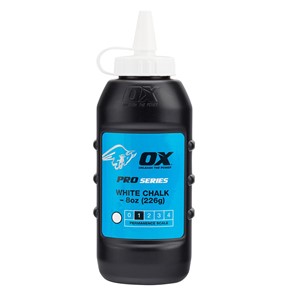The Ox pro chalk refill in white colour comes in an easy pour , refillable bottle. The powder formulation has good adhesion and high visibility and is ideal for both exterior and interior use. For use with chalk lines.