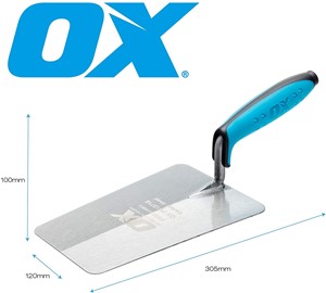 The OX PRO Series Bucket Trowel blade is forged from a single-piece tempered carbon steel that is hardened for extreme durability and is fitted with Dura Grip Soft Handle with finger protection for ultimate comfort and protection. The straight shank of the OX PRO Series Bucket Trowel is designed to scrape wet mortar and eliminate material wastage in the bucket. The OX PRO Bucket Trowel can be used in building works, plastering, industries, etc.