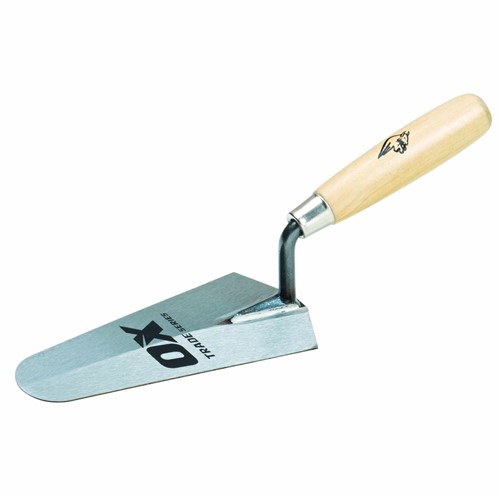 The OX Trade Gauging Trowel Wooden Handle 7in/180mm is made from quality carbon steel with a timber handle. The blade has been tempered to give it more strength. The gauging trowel is designed for picking plaster out of a variety of containers and applying plaster to a surface, also used in the plaster mixing process.