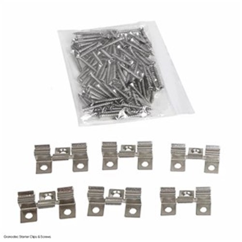 The Grono Decking clips have been specifically designed for the Gronodec range of composite decking . The clips are constructed from stainless steel making them tough and long lasting. The clips are essential for neatly starting and completing your composite decking installation. Pack contains 100 clips and screws