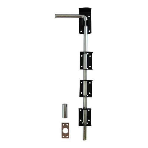 Ideal for securing the bottom of gates and doors in domestic and industrial applications. Extended bolt length for ease of operation and an adjustable bolt throw by moving the keep position. Fixings included.