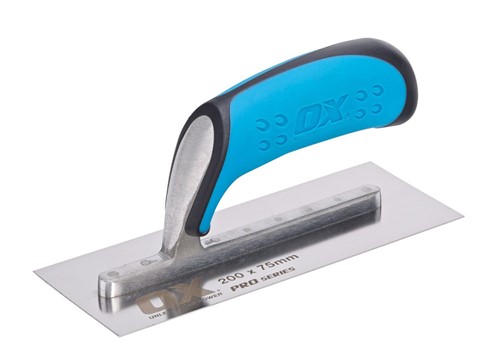 The OX Pro Trowel has a high-quality stainless steel blade which is perfectly shaped and tempered for durability. The stainless steel Blade of the OX Pro Trowel is attached to a fully riveted shank, to provide superior balance and strength while working and also it has a strong aluminium shank, to add to the stability of the plastering trowel. The OX Pro Trowel is engineered with an ergonomic handle which reduces hand fatigue and gives a non-slip grip, hence adding both comfort and strength while working.