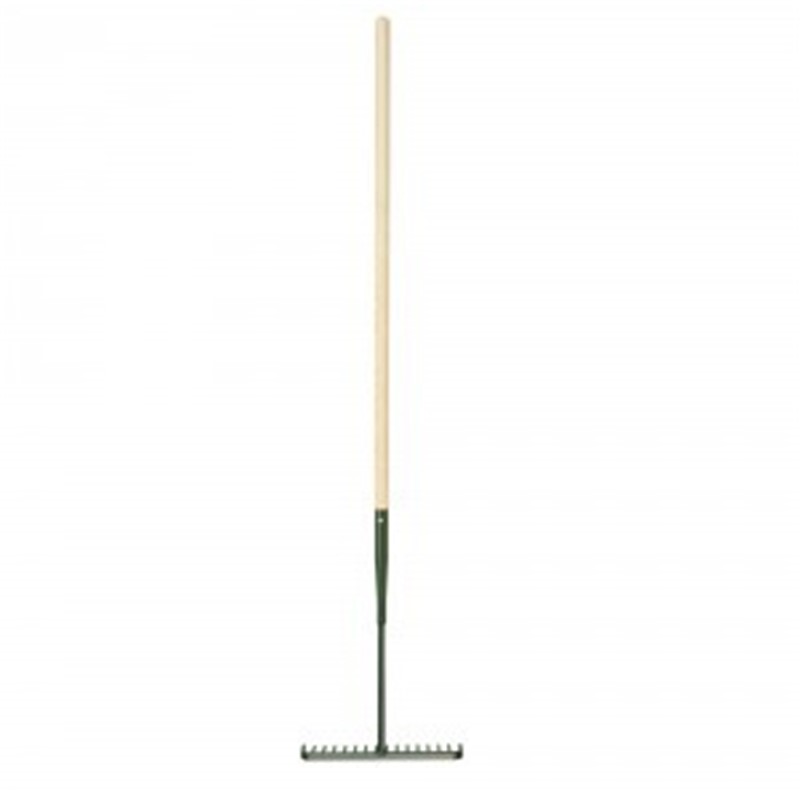 Wooden handle
Length 1200mm
Head width 375mm
17 heavy duty metal teeth