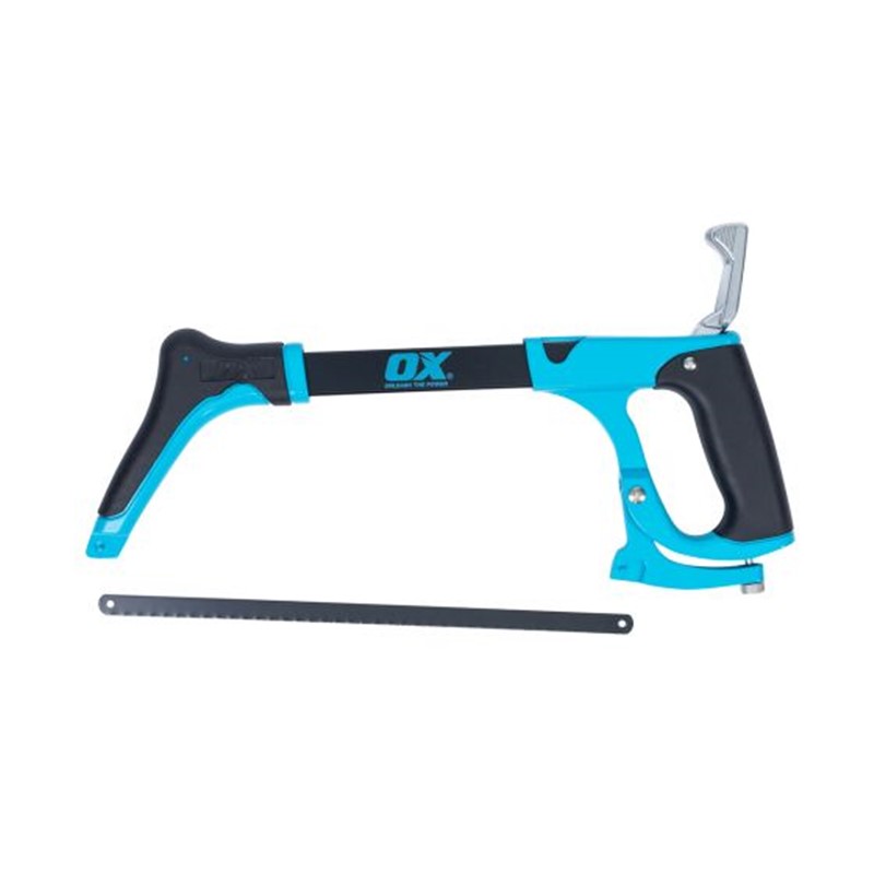 Quick change blade design, 40,000 psi/ 200kg high blade tension
Ergonomically designed dual grip rubber handles for comfort and ease of use
Blade can be set in either a 45 or 90 cutting position.
No tools needed to change the blade
Accepts all standard hack saw blades