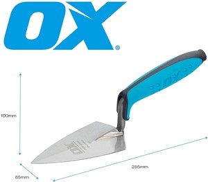 The OX Pro Series Pointing Trowel is fitted with dura-grip Soft Handle and finger protection for enhanced comfort and protection. The straight welded shank of the OX Pointing Trowel with a Philadelphia Pattern is designed to scrape wet mortar and eliminate material wastage from the trowel with ease and has a soft handle and can be used in building works, plastering, industries, etc. The OX Philadelphia Pattern Pointing Trowel has a robust construction and is made using high-quality materials. The trowel works well in diverse condition for a longer period of time without any hassle.