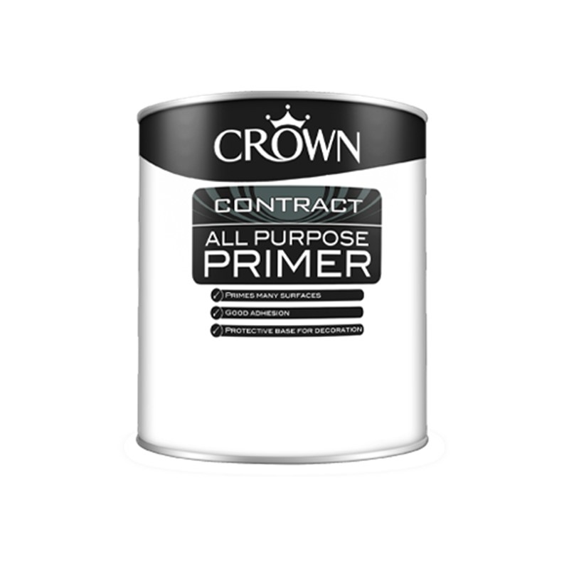 Crown Contract All Purpose Primer provides a protective base for decoration, with good adhesion and is suitable for multiple surfaces, such as dry plaster, metal and wood