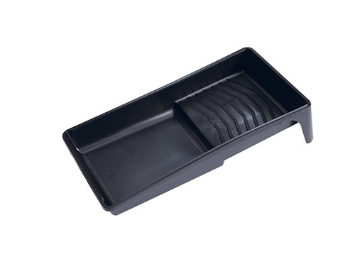 Durable plastic with ribbed interior to aid paint loading onto rollers.