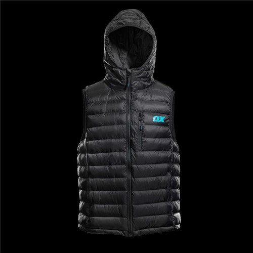 Water resistant material providing protection against the elements Ribbed panels - for body heat retention OX branded zip pullers for ease of use 100% Polyamide body 100% Polyester fill for extra warmth
