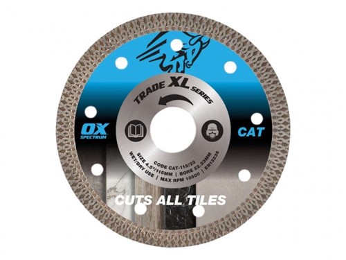 The OX Tools 115cm x 22.23cm XL All Tile Diamond Blade is an ideal blade for trade professionals. This blade has been constructed to create precise, chip-free finishes. It can be used for wet and dry applications making it versatile as well durable and robust. It is perfectly made for cutting through ceramic and medium hard natural stone tiles. This orgnaiser is supplied on its own.