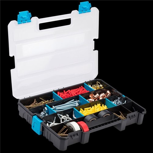 The organizer is made from grade one polypropylene plastic
See-through cover for easier usage
20 Compartments
Heavy duty bin organizer
Patented interlocking system