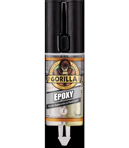 The two-part, gap filling Gorilla Epoxy formula sets in just 5 minutes, providing a high strength and water resistant bond which dries crystal clear