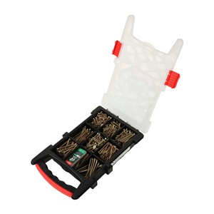 A selection of popular C2 Strong-Fix screw sizes in a handy and reusable storage pack with clip-shut lid.