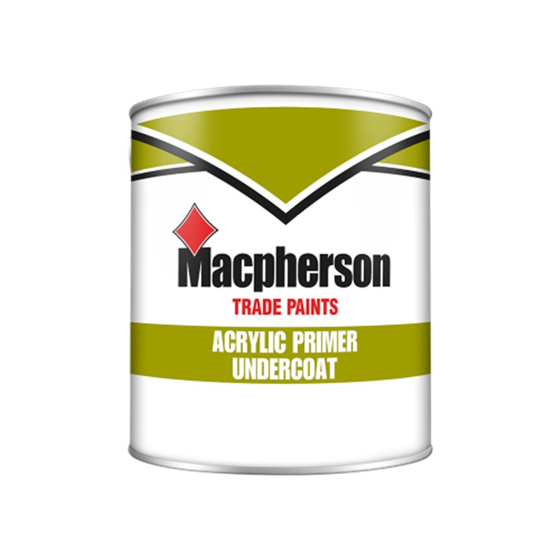 Macpherson 5 litre white water-based acrylic primer undercoat is quick drying and offers superb opacity and no residual odour. Perfect for interior priming of hardwoods, softwoods, hardboards and as an undercoat for interior gloss finishes