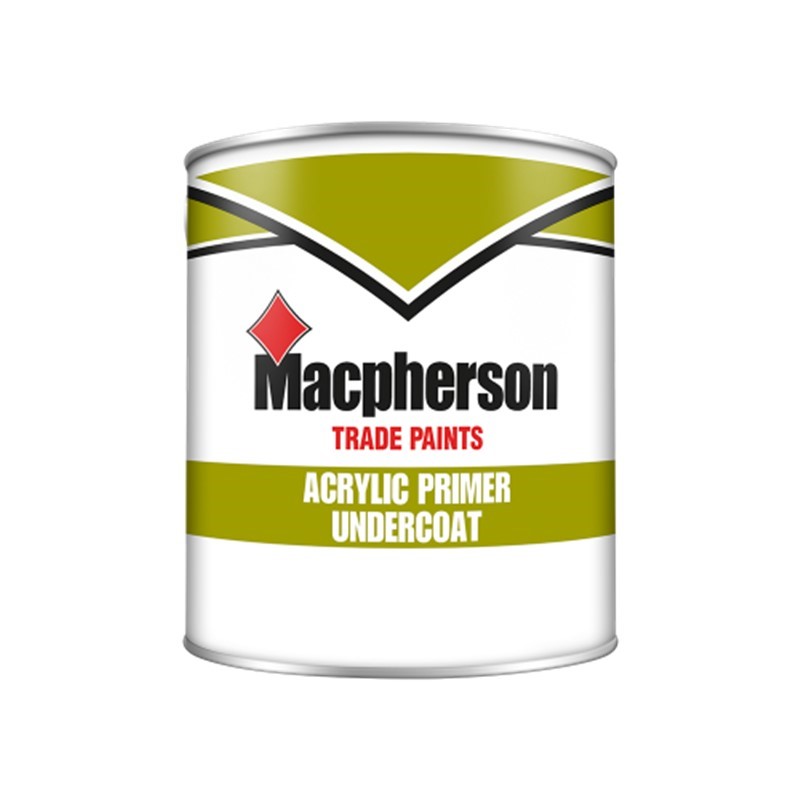 Macpherson 2.5 litre white water-based acrylic primer undercoat is quick drying and offers superb opacity and no residual odour. Perfect for interior priming of hardwoods, softwoods, hardboards and as an undercoat for interior gloss finishes