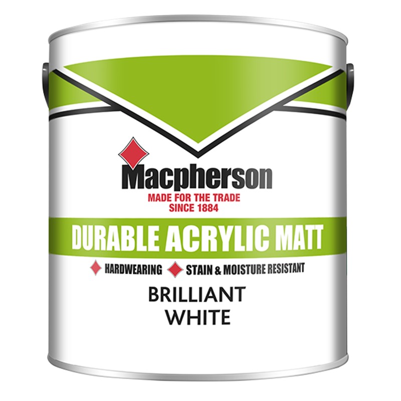 Macpherson Durable Acrylic Matt is a hardwearing emulsion for interior walls and ceilings. 
LEED and BREEAM accredited.