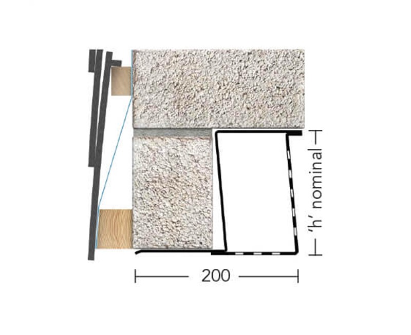 The flange of the BOX/K-200 is designed to support a nominal masonry load only up to a maximum of 3kN per metre run. Used to support openings in 215mm wide walls.